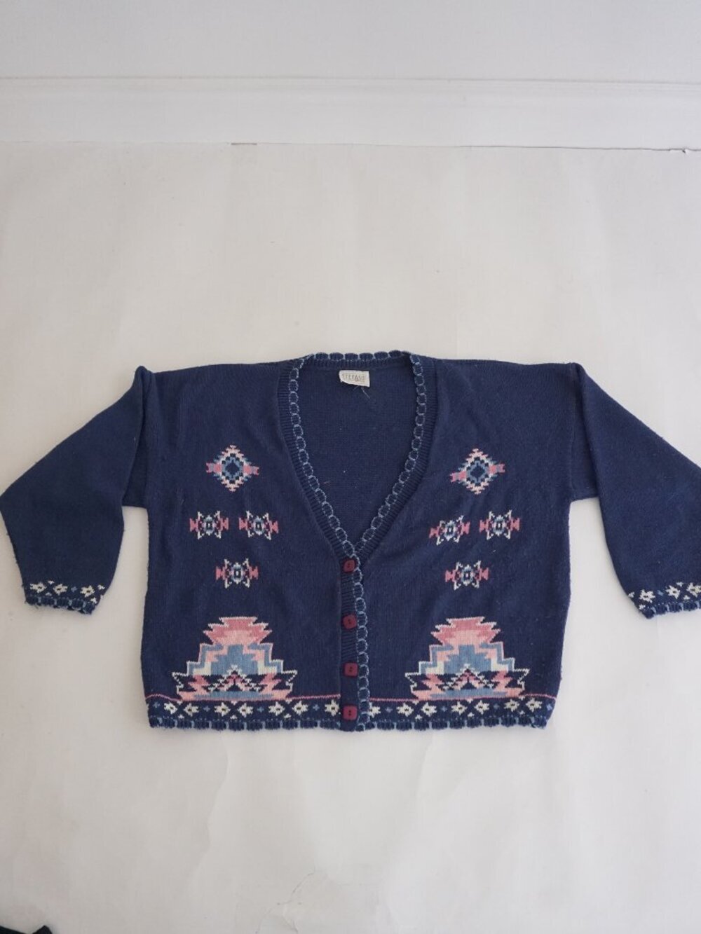 Vintage Stefano Navy Southwestern Geometric Button Front Western Cardigan M